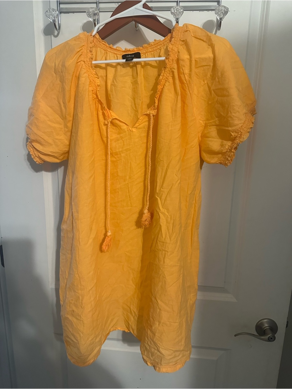 Yellow Peasant Tunic top with Tassel Tie